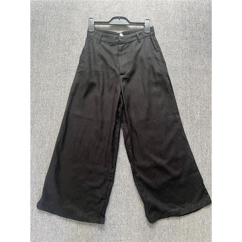 

Export to Germany Single Foreign Trade Pure Yuanya Hemp Blend Woven Black Women Summer Side Pocket Wide Leg Cropped Pants Black 36