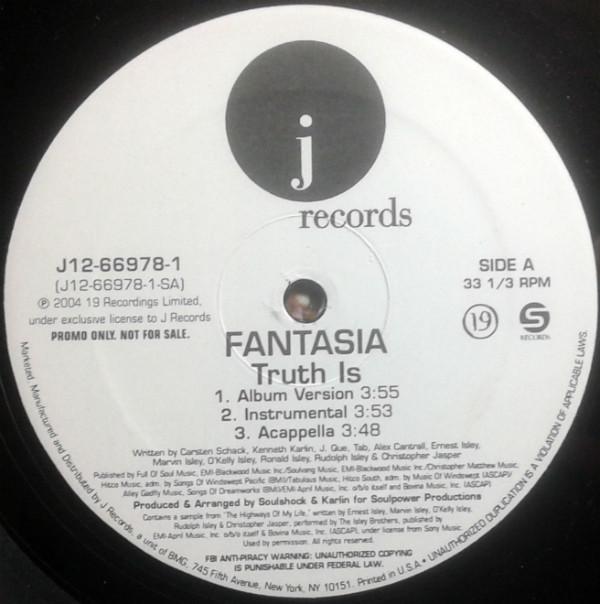 12inch Record FANTASIA  Truth Is  Its All Good J12669781PROMO J Records 2004 US Pop Used