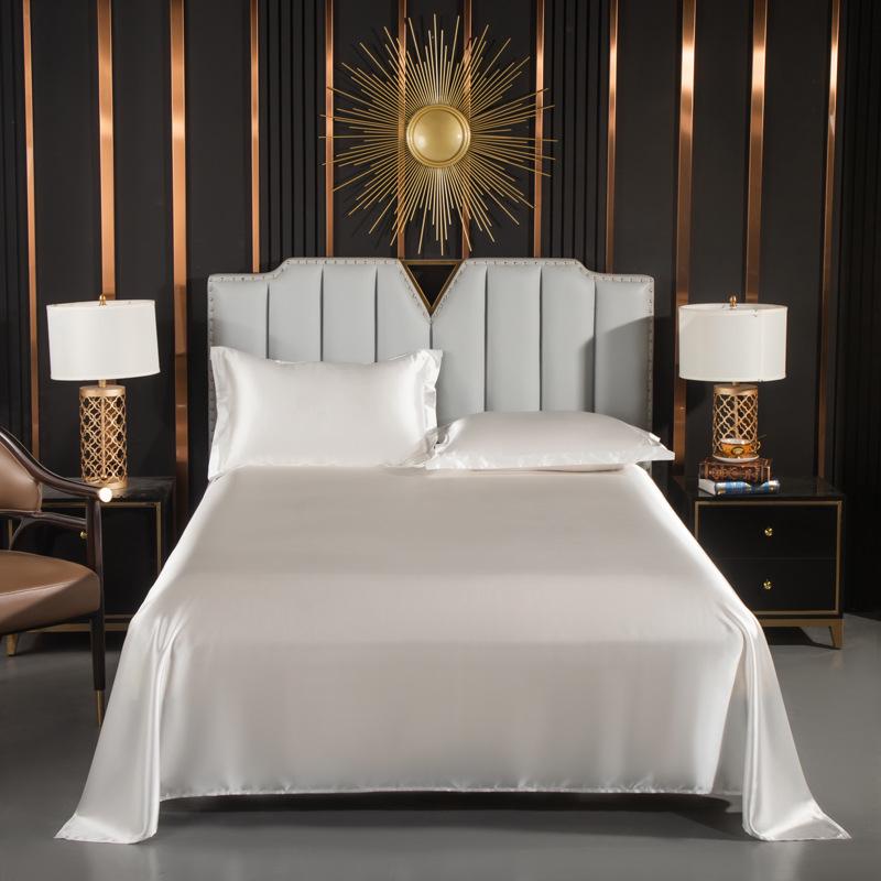 Japanese Style Silky Solid Color Bedding Set - Includes Sheet and Two Pillowcases for a Cool, Nude Sleeping Experience in Summer.