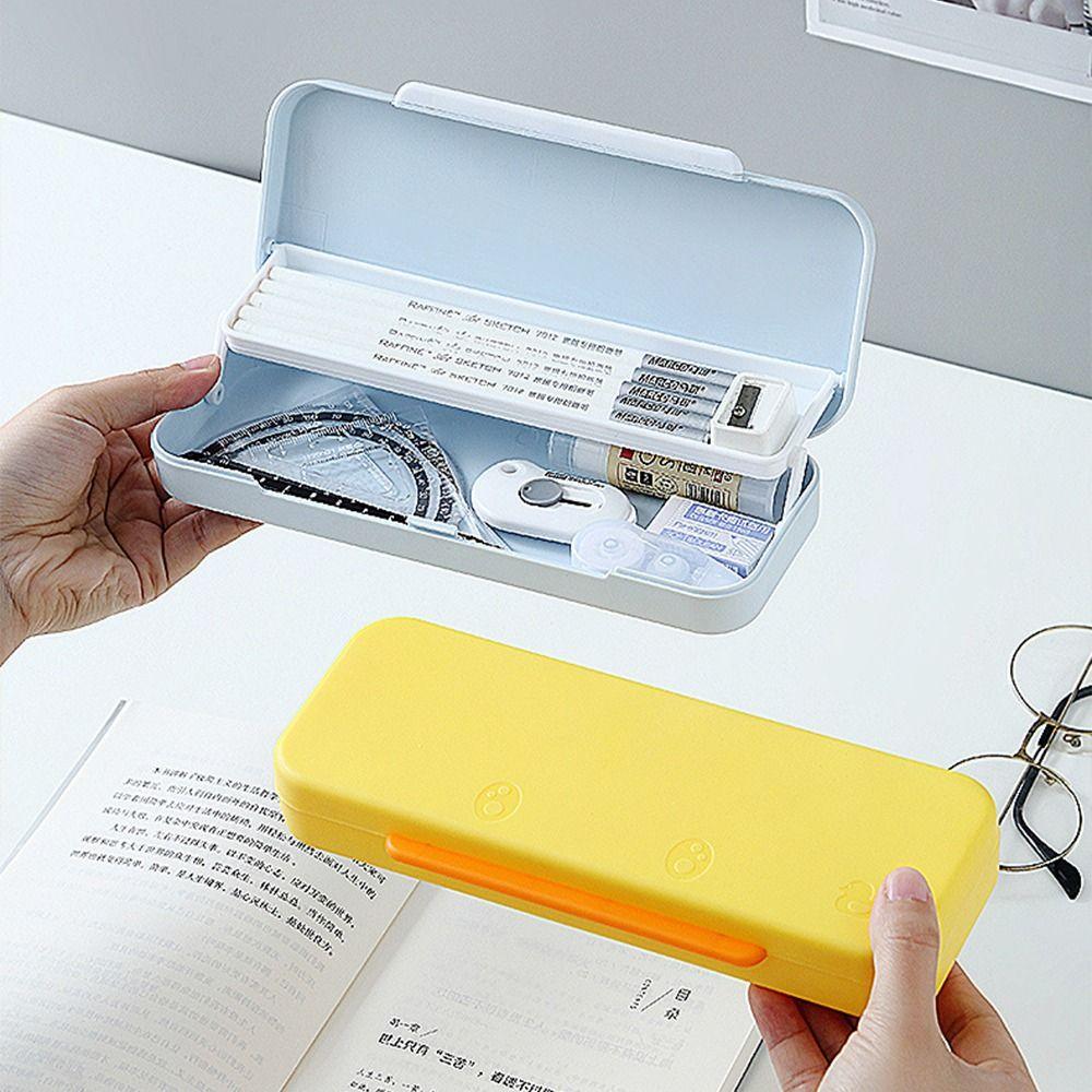 

Student Stationery Pencil Case Box Stationery Organizer Double Layer Pen Case Desktop Storage Box