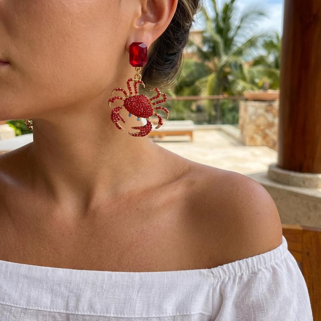 Light Luxury Full Rhinestone Crab Pendant Earrings for Women Exaggerated Sea Animal Earrings Summer Vacation Beach Jewelry