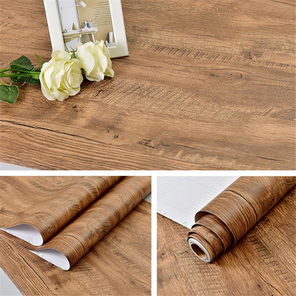 Wood Grain Home Decor Furniture Waterproof Vinyl Wall Sticker Self Adhesive PVC Wallpaper Kitchen Desktop Cabinet Door Sticker