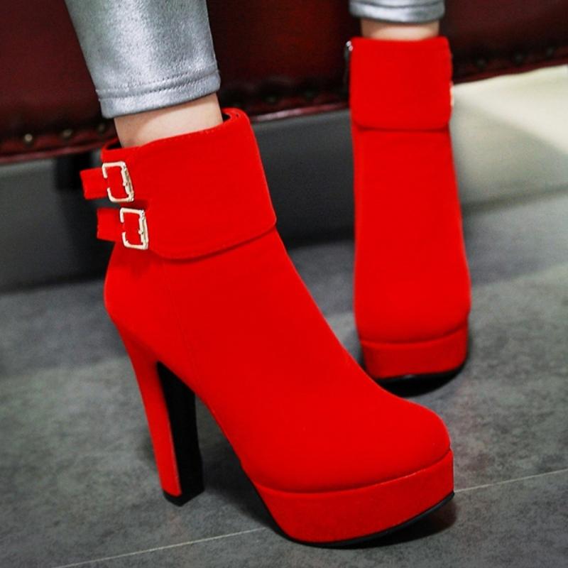 Roter Samt Damen Stiefeletten Herbst Winter Frühling Schwarz Hohe Absätze Kurzer Stiefel Für Damen Partyschuhe Schuhwerk Große Größe Mode