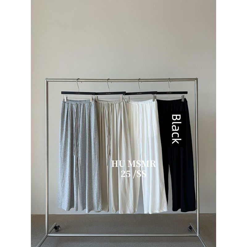 

Humsmr2025 Summer New Korean Style Idle Style Versatile High Waist Loose Drawstring Drape Mopping Wide Leg Pants Women Black S