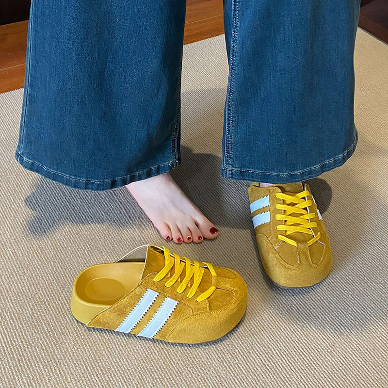 Thick-soled inner height-increasing bag head half slippers women's 2025 new spring and summer yellow German training shoes wear super fire Birkenst