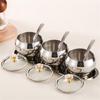 Practical Spices Jar Set with Serving Spoons Stainless Steel Spices Jar Set 3 Sections with Lid and Tray for Serving