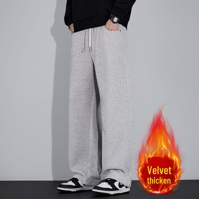 Men's Trendy Loose-Fit Velvet-Lined Sweatpants - Autumn/Winter Straight-Leg Dad Style