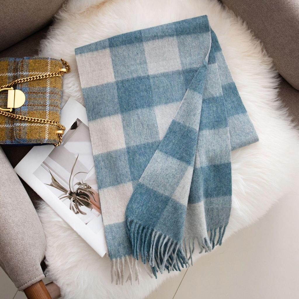 100% Wool Plaid Scarf for Women - High-end, Warm, Versatile with Tassels - Perfect for Autumn and Winter