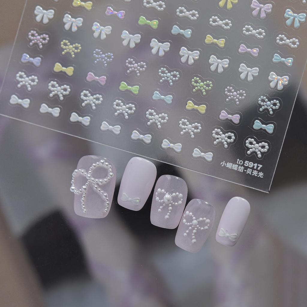 TOMONI Shell Light Nail Stickers - Fresh Korean Style with Small Bow Decorations