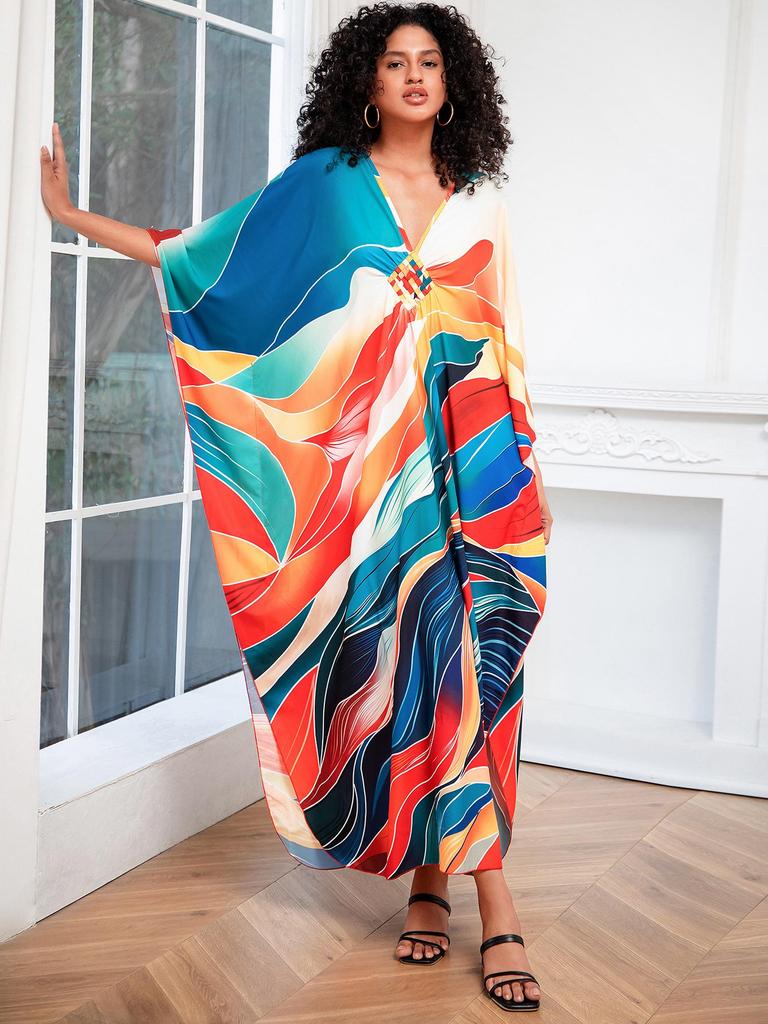 European & American Plus Size Printed Beach Cover-up Dress