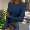 Women's  And Winter Slim Bottom T-shirt Fashion Casual Solid Color O-Neck Pullover Long Sleeve Top