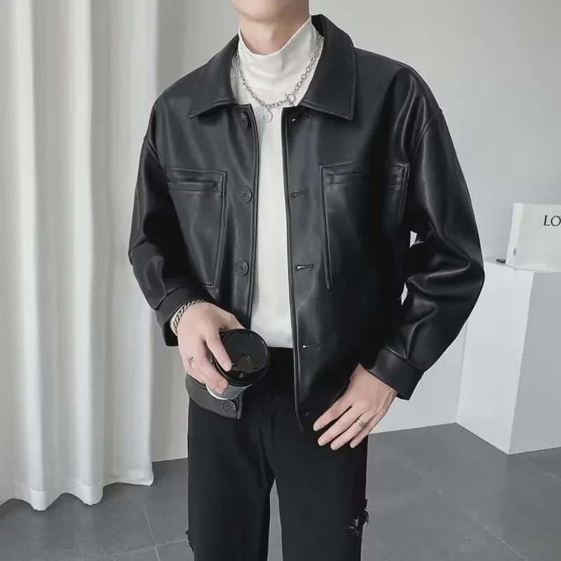 Men's Korean Style Retro Loose Leather Motorcycle Jacket