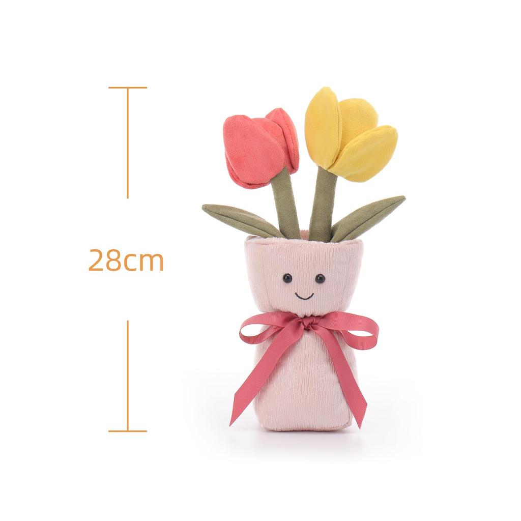 Apricot Lamb Romantic Tulip Vase Plush Toy, Soft and Cute, Fluffy Romantic Tulip Vase 28cm, Suitable for Boys and Girls