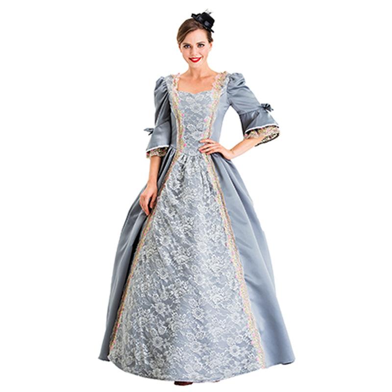 Halloween Medieval Vintage Court Costume Lace Splicing Big Horn Sleeves Drama Stage Play Costume