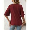 Spring and Summer Solid Color V-neck Ruffle Sleeve Top Short Sleeved Textured Women's T-shirts