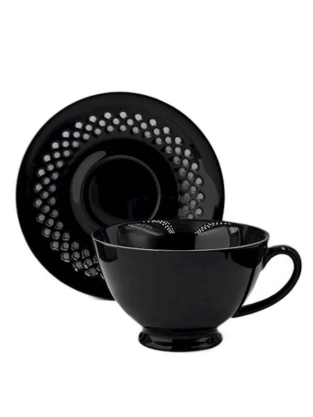 BLACK CERAMIC CUP 260ml WITH OPENWORK SAUCER FOR COFFEE AND TEA