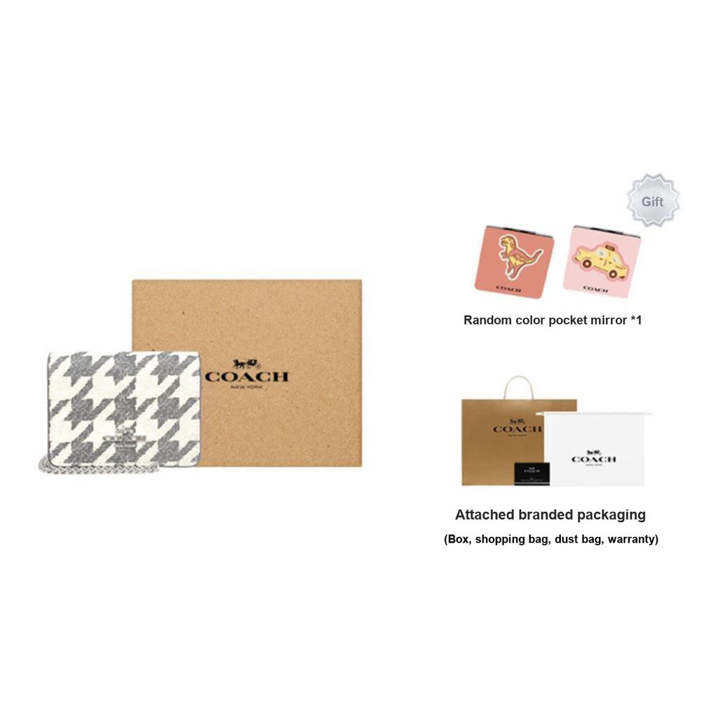 New COACH Canvas With Leather Square Bag Wallet Mini Women's Milk Tea & Black CJ679-SVVRW