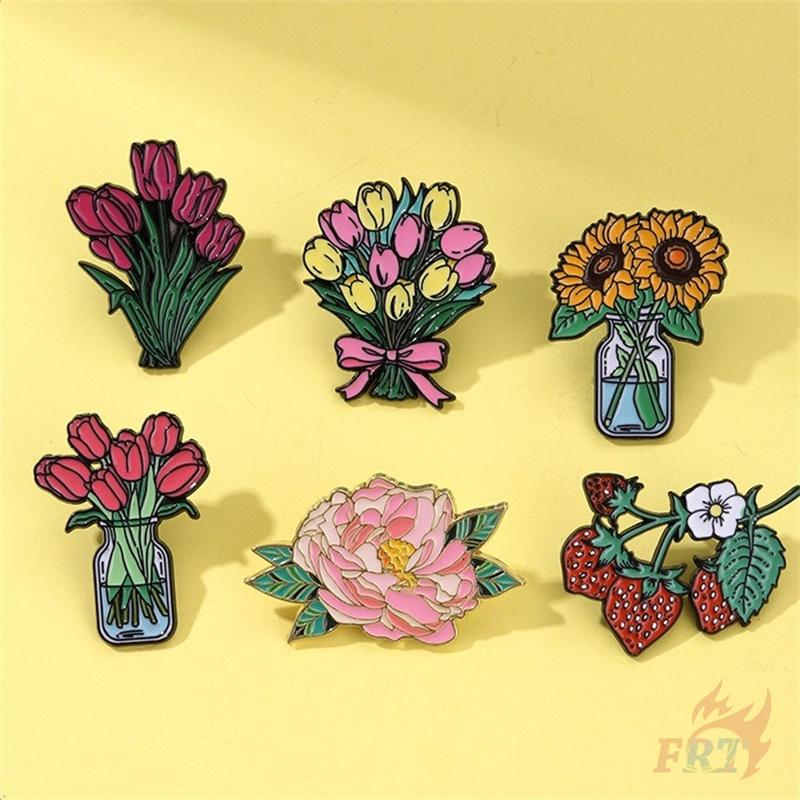 6Pcs/Set Beautiful Flowers. Bouquets Series 01 Brooches - Doodle Enamel Backpack Button Pins Badges