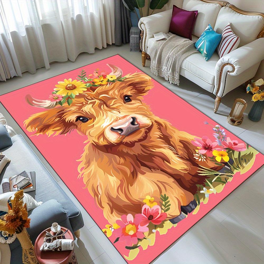 1pc Creative Cattle Printed Area Rug - Durable Household Decorative Carpet - Christmas Theme Rug - Suitable for Bedroom, Cloakro