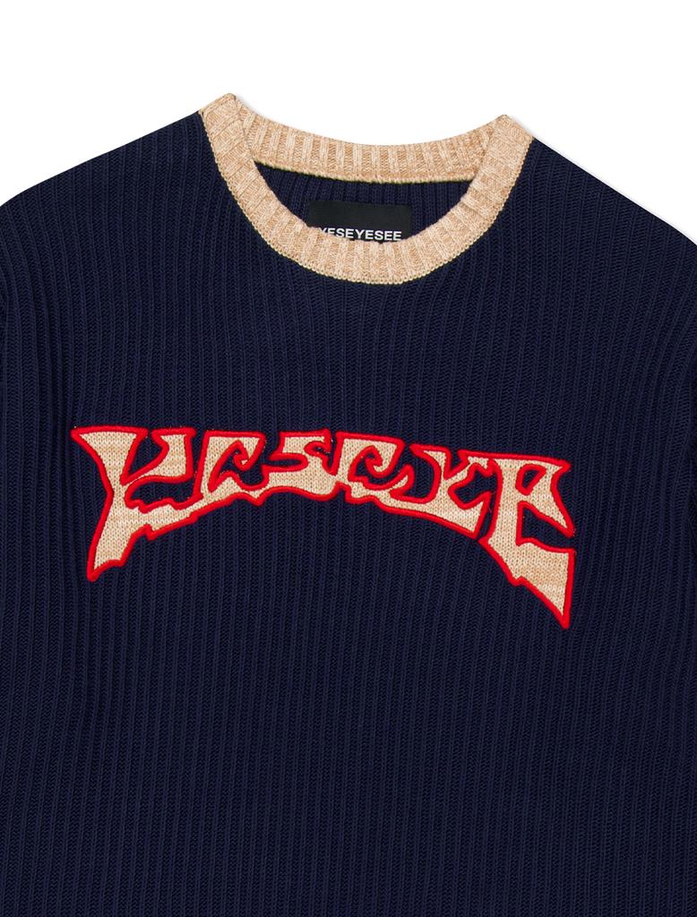 YESEYESEE Logo Applique Knit Pullover Navy