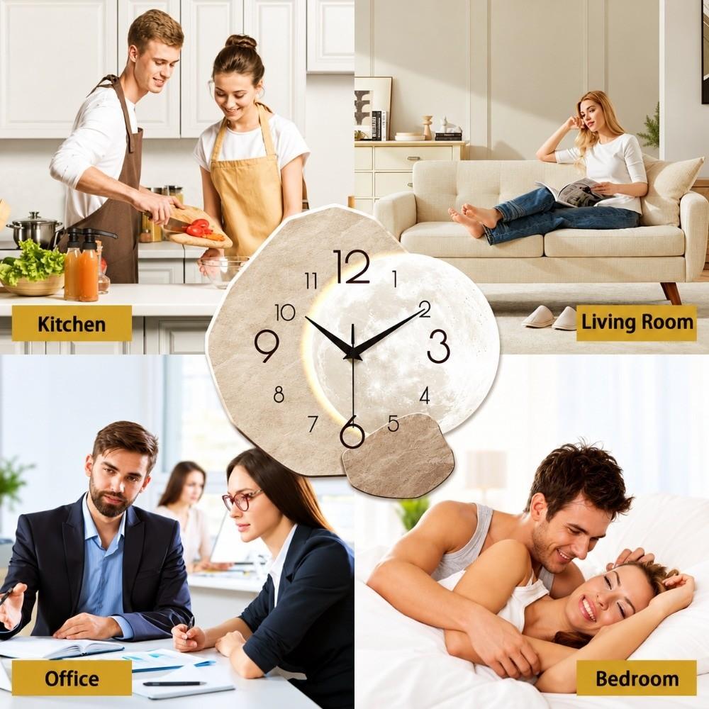 Silent Quartz Movement Wall Clock Moon Silent Wall Clock Artistic Moon Shape Clock Living Room