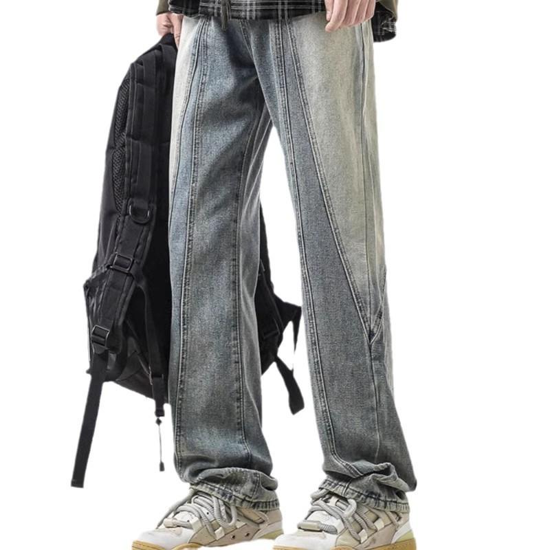 Straight jeans men's spring new American deconstruction design washed loose slim-fitting casual trousers