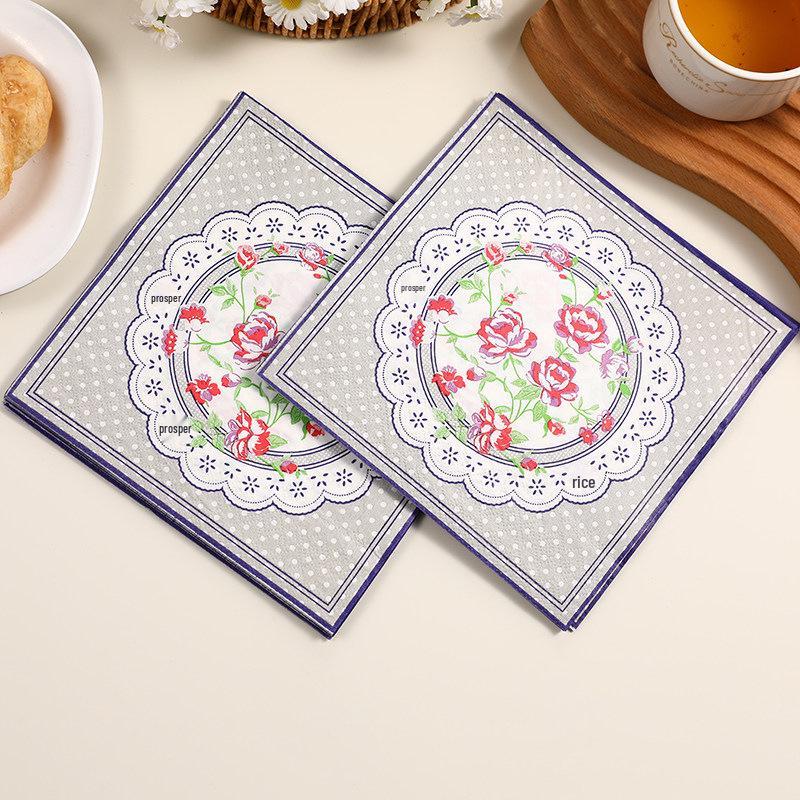 European Retro Blue and White Porcelain Print Disposable Napkins for Restaurant, Party, or Hotel Dining