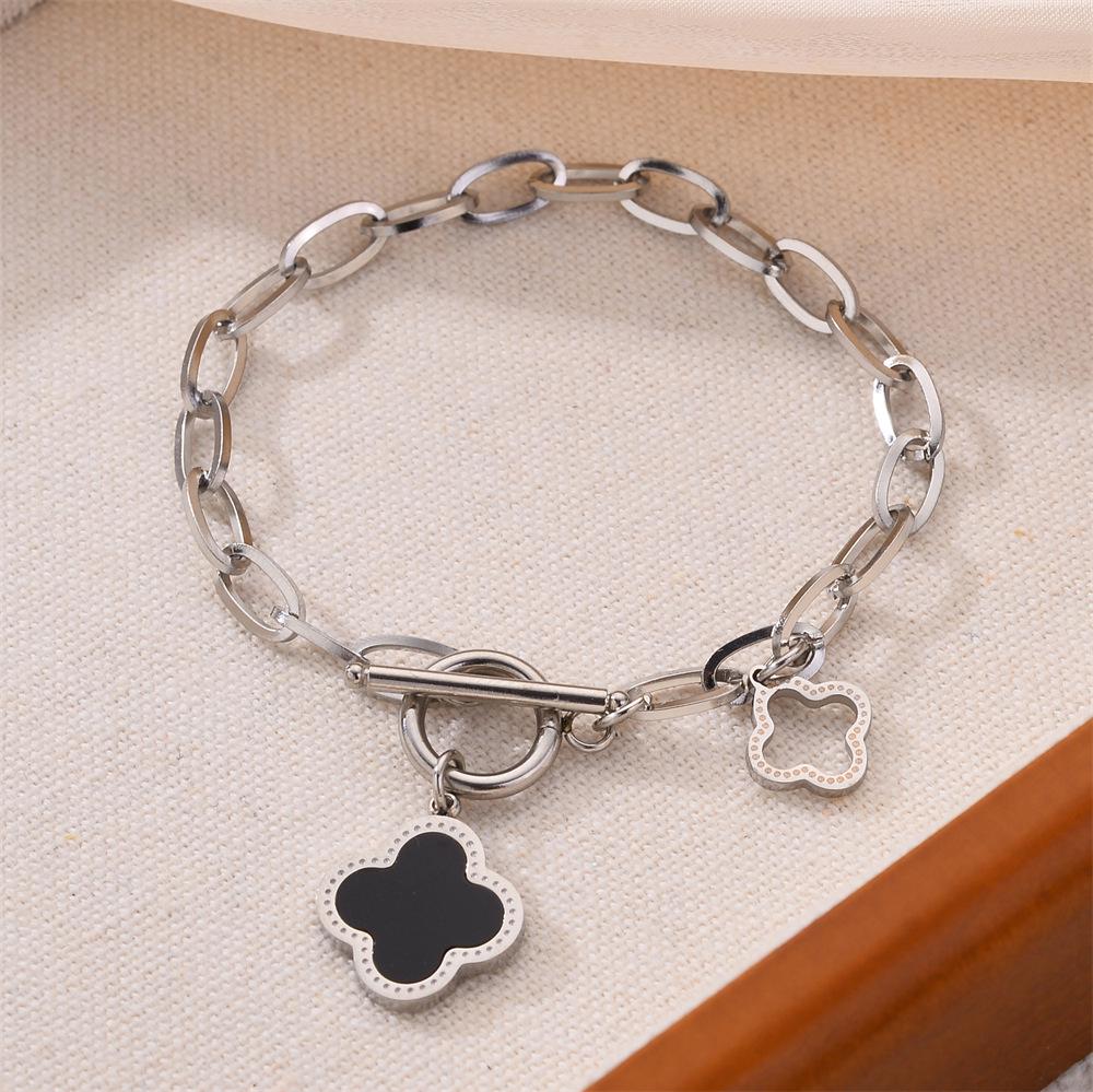 Korean Titanium Steel Four-Leaf Clover Bracelet - Women's Fashion, Versatile & Non-Fading Jewelry