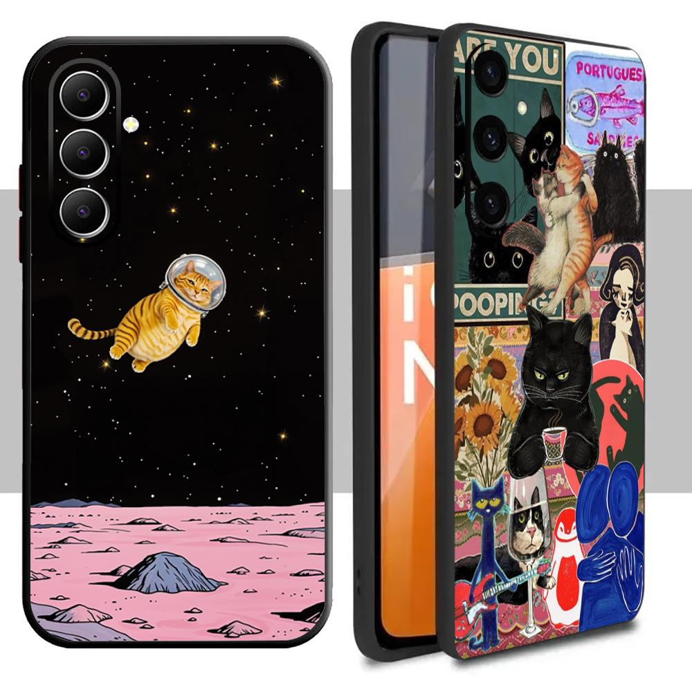 Cat Universe Cute Fashion Design Phone Case For Samsung Galaxy S26 S25 S24 S23 S22 S21 Plus Ultra Note20 Soft Black