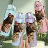 1PC Leopard Wild Cat Portrait Print 750ml Color Plastic Sports Water Bottle Leakproof Flip Straw Lid Suitable for Sports Office Home Use