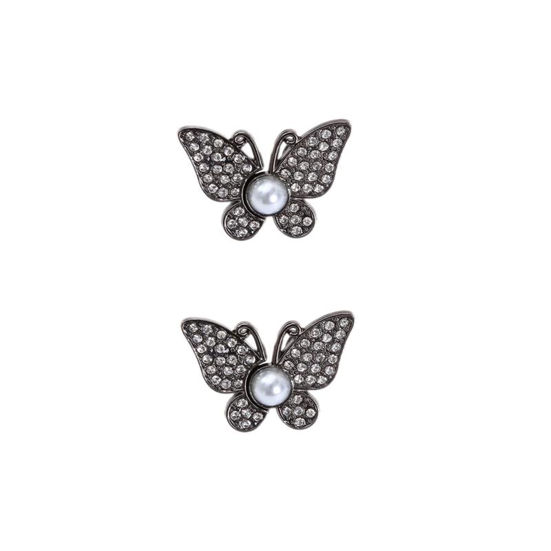 2Pcs  Shiny Diamond Butterfly Shape Adjustable Waist Buckle Jean Buttons Reusable Waist Cincher Clip For Clothing Dresses