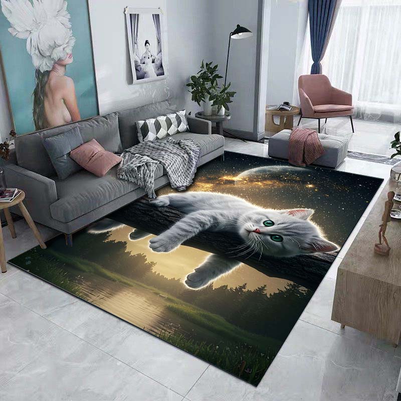 Tappeto Tappetino Decorazione Casa Non Scivoloso con Stampa Gatto Bianco su Albero Cielo Notturno per Soggiorno Camera da Letto Divano Zerbino
