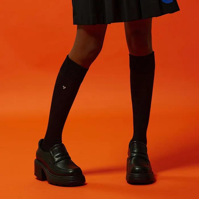 Fur Mix Knee Socks BK