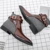Men's Large Size Autumn-Winter Patchwork Leather Ankle Boots - European American Fashion Slip-On, British Business Formal Style, Size 48