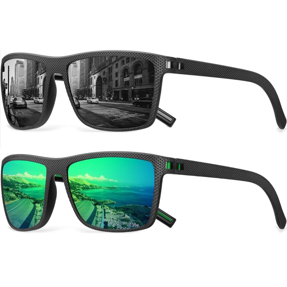 2Pack Sunglasses Men Sun glasses for Womens Trendy Retro Mirror Lens for Driving Fishing UV400 Protection