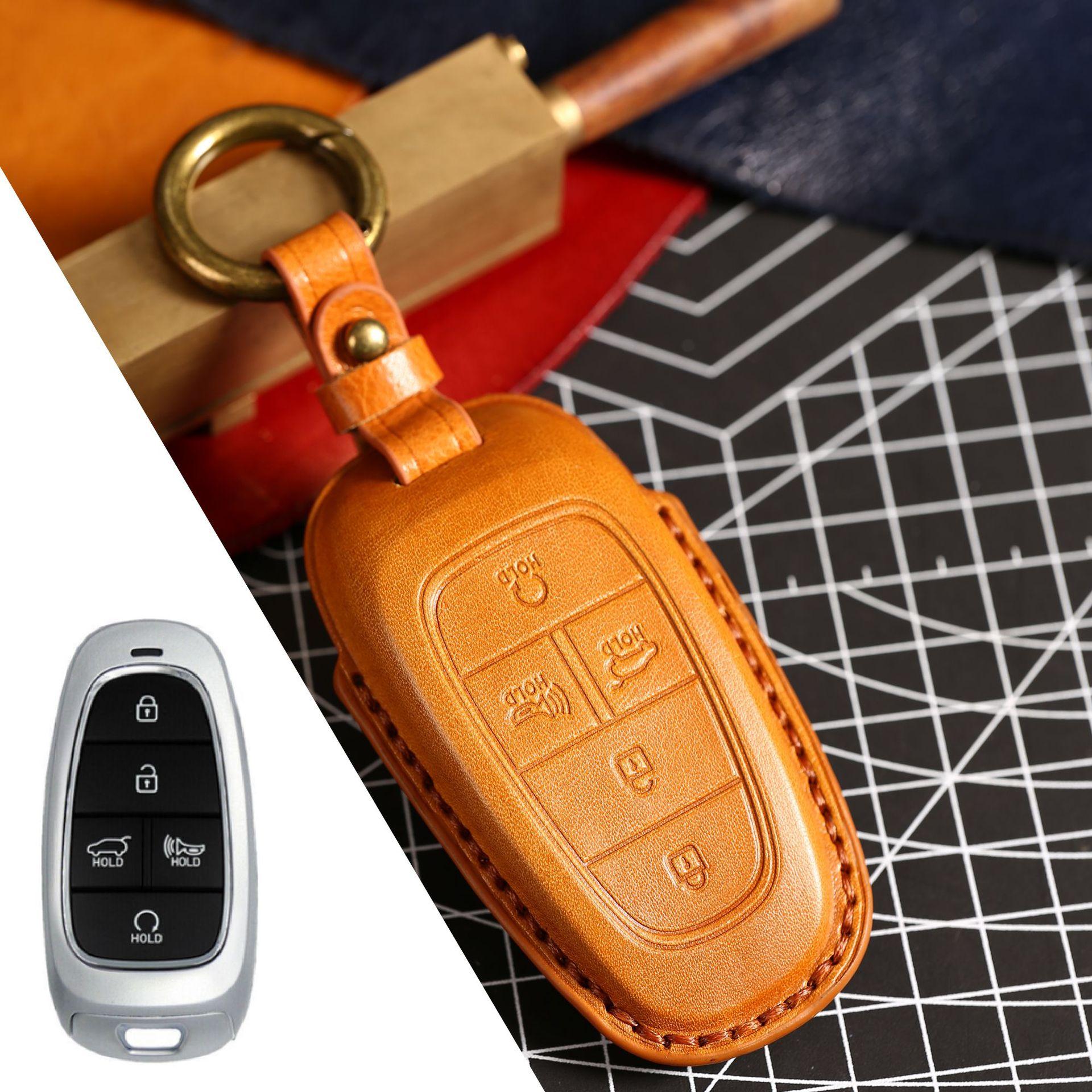 

Cross-Border Hot-Selling Car Key Cover Is Suitable For Beijing Hyundai Tusheng L New Fifth-Generation Leather Car All-Inclusive Shell