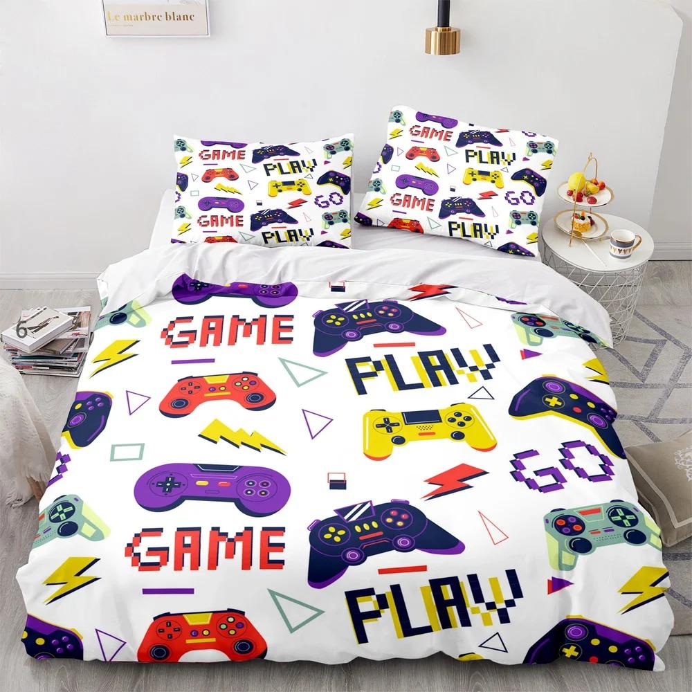 Ensemble Housse de Couette Imprimée Jeu Manette de Jeu Vidéo Ensemble de Literie pour Enfants Adolescents Garçons Chambre Housse de Couette avec Taie d'Oreiller