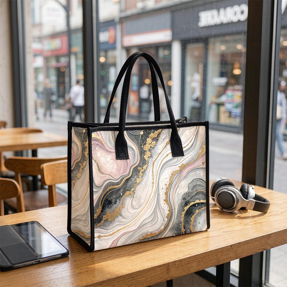 Elegant Marbled Pattern Tote Bag Fashion Portable Daily Use Handbag for Shopping Commute