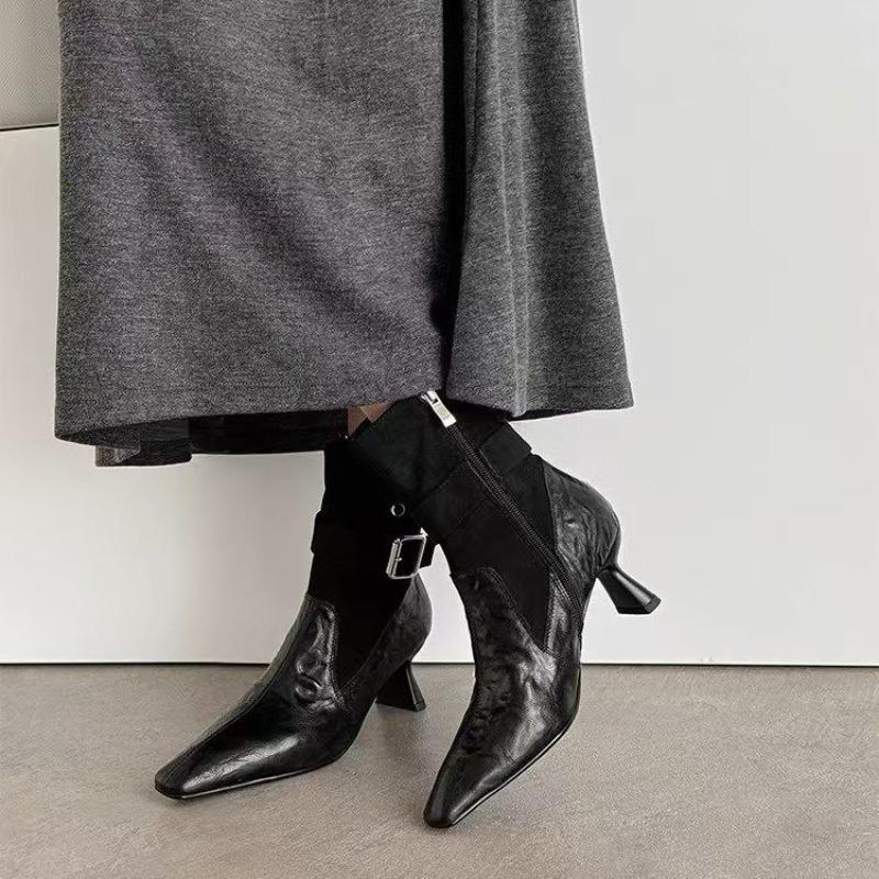 Fashion 2025 Fall/Winter New Riveted High Boots Women's Pointed Toe Fashion Stiletto Heel Stretch Mid-Leg Boots