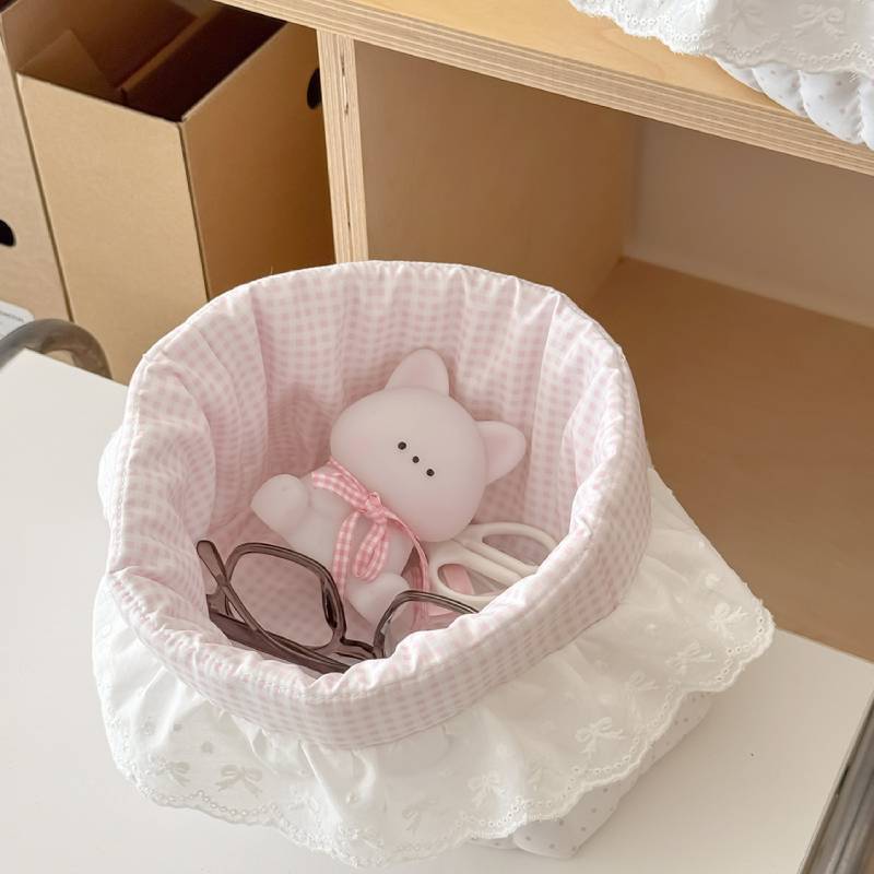 Cotton Dot Edge Storage Basket With Lace Details For Home Organization And Gift Ideas