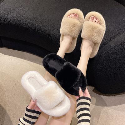 Large Size Home Wearing Fluffy Slippers Women's 2025 Spring and Autumn New Design Sense Niche Increase Lazy Cotton Drag Winter