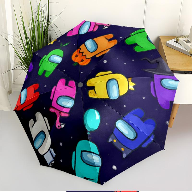 Among Us Print Automatic Open Close Umbrella, Portable Foldable Umbrella, for Outdoor Commute Camping Trip, Ideal Birthday Gift