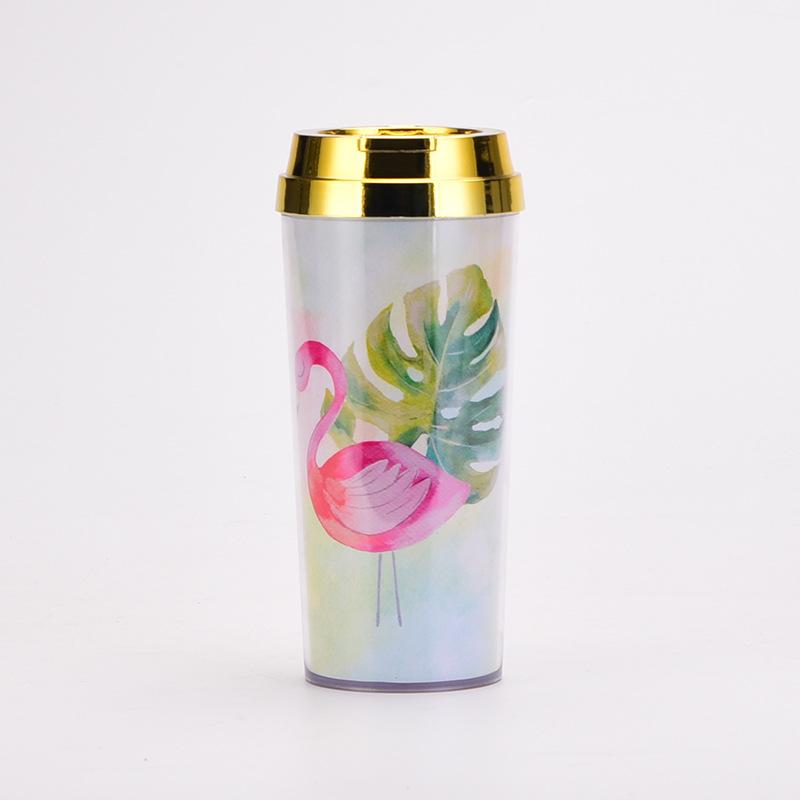 

Double Layer Thickened Coffee Cup Insert Card Flower 16Oz Plastic Water Cup Heat Insulation Portable Water Cup 450ml