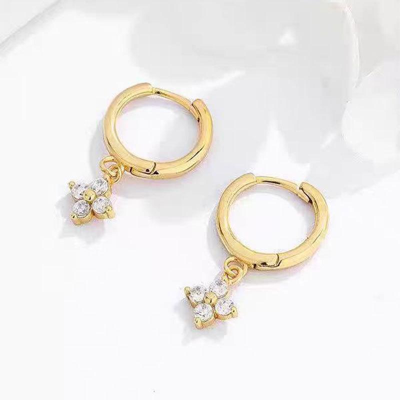 Four Leaf Clover Flower Earrings, Sweet Female Ear Clasps