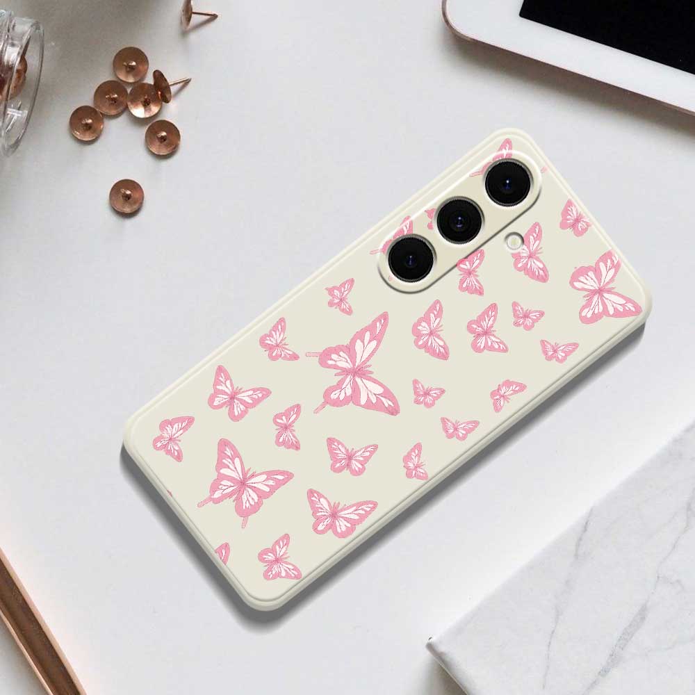 For Samsung Galaxy S24 FE Case Pink Butterflies Pattern Printing Straight Edge TPU Phone Back Cover