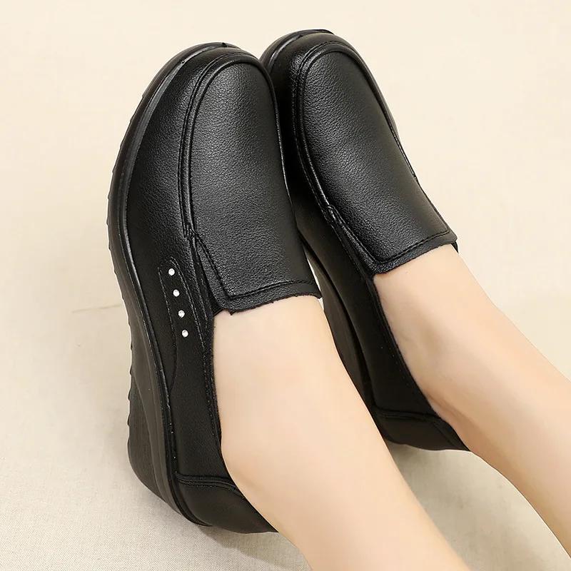 Spring Autumn Women's Fashion Pumps Shoes Woman Genuine Leather Wedge Single Casual Shoes High Heels Shoes