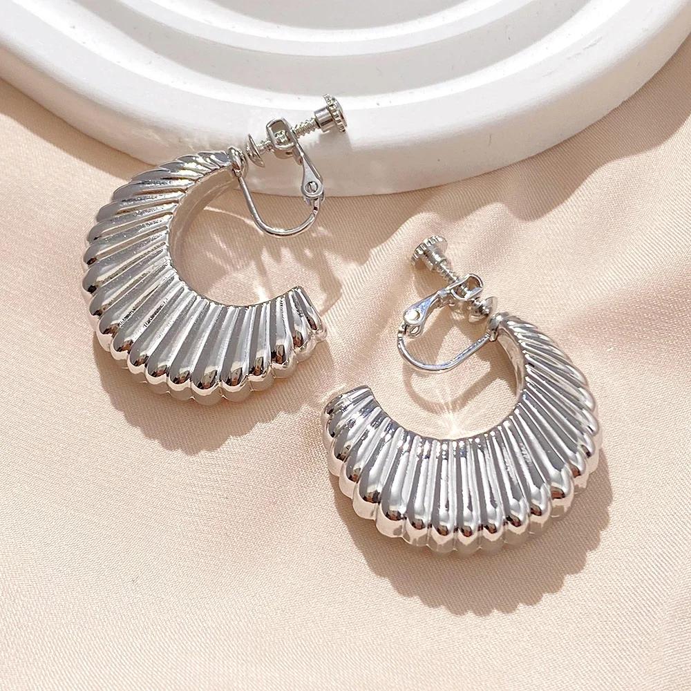 Vintage Oversize Chunky Round Circle Clip Earring for Women C Shape Tube Thick Without Pierced Hoop Earclips Jewelry Trendy