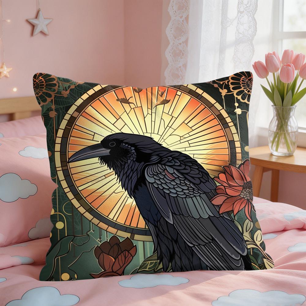 Vintage Black Crow Cushion Cover Square Short Plush Pillow Case Living Room Sofa Home Decor Funda X