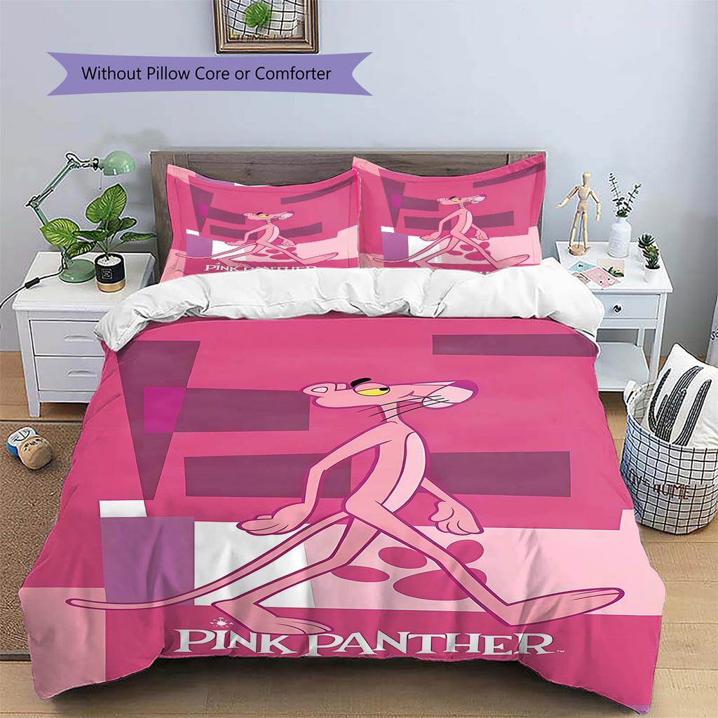 Pink Panther Pattern Bedding Quilt Set Quilt Cover Pillowcase Home Decoration Birthday Gift (1 * duvet cover + 2 * pillowcase, without core)