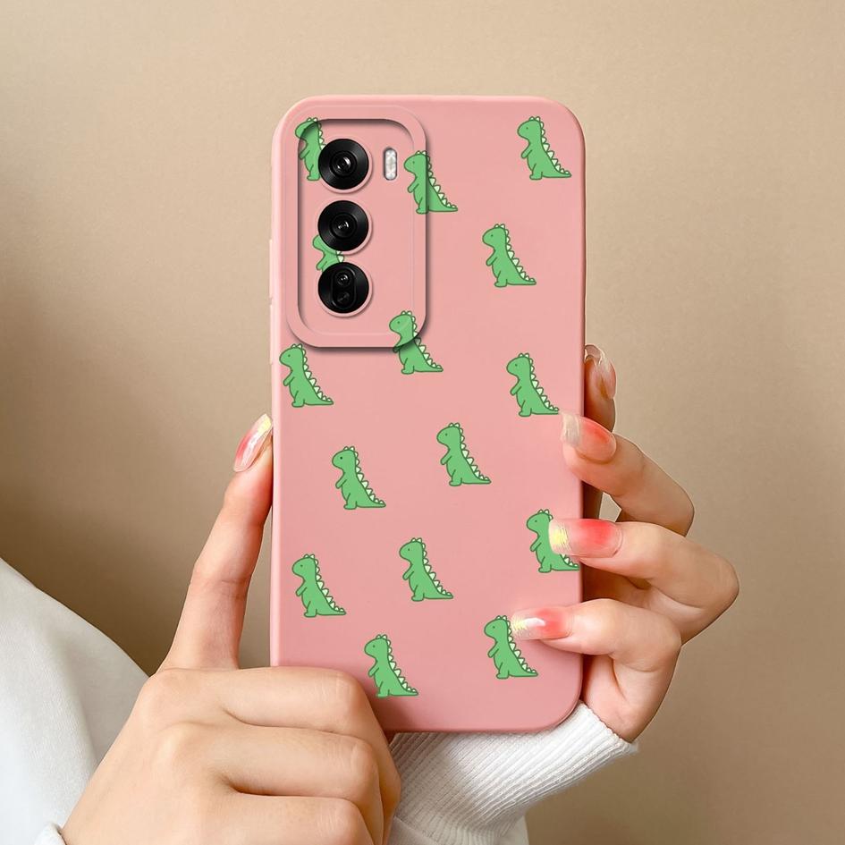 Handyhülle für Oppo Realme Narzo N63 C61 C63 Reno 12 Reno12 Pro F Bumper Beliebte Cartoon Dinosaurier Hülle Anti-Sturz Flüssigsilikonhülle für OPPO Hüllen